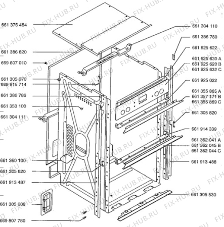 Взрыв-схема плиты (духовки) Aeg 52381B-D - Схема узла H10 Outer Frame